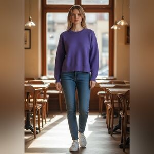 Kendall & Kylie Knit Crewneck Pullover Sweater Royal Blue Medium